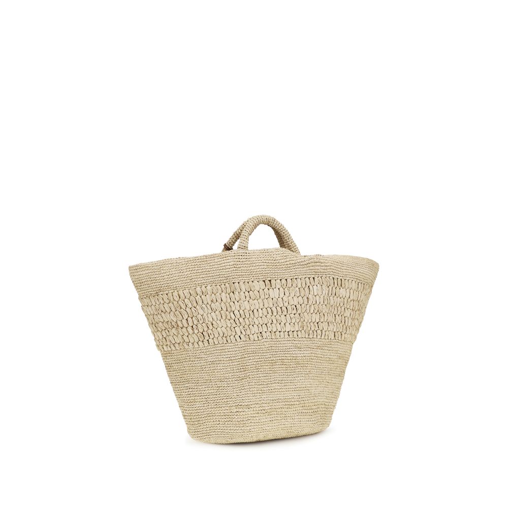 Manebi Beige Raffia Handtas