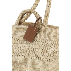 Manebi Beige Raffia Handtas