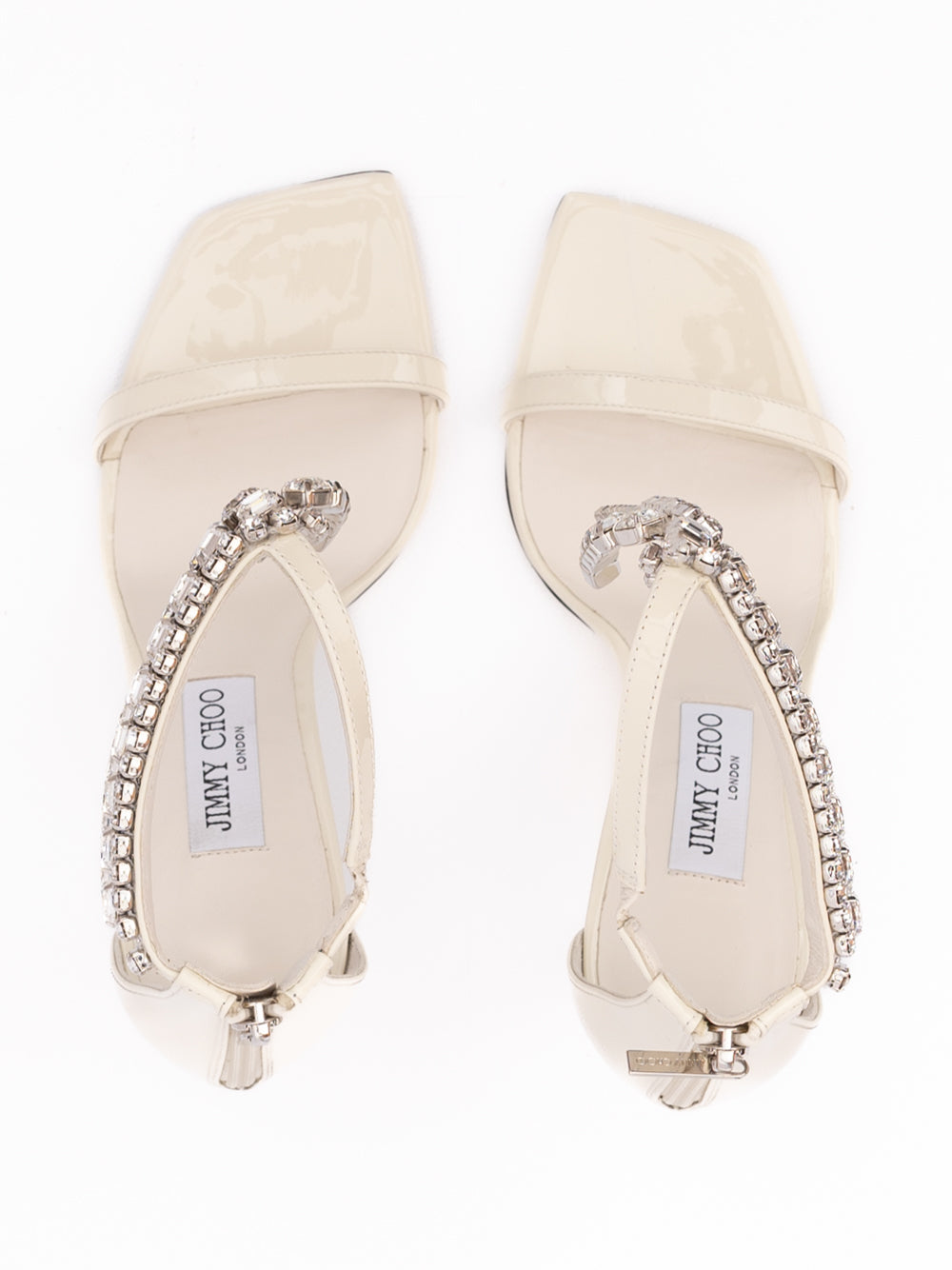 Jimmy Choo Verity 100 Sandalen aus weißem Lackleder