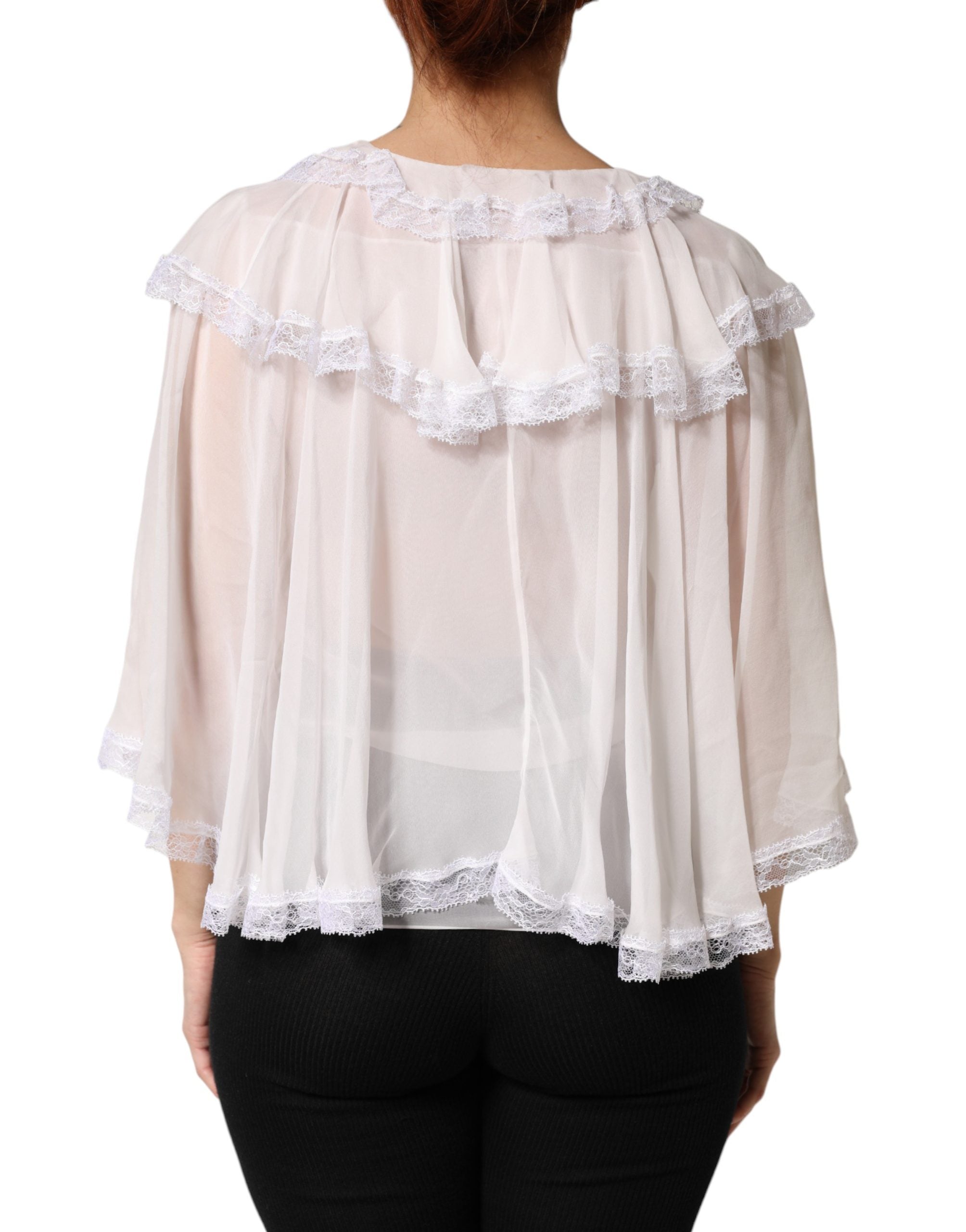 Dolce & Gabbana Weißes Langarm-Blusentop mit Spitze und Rüschen