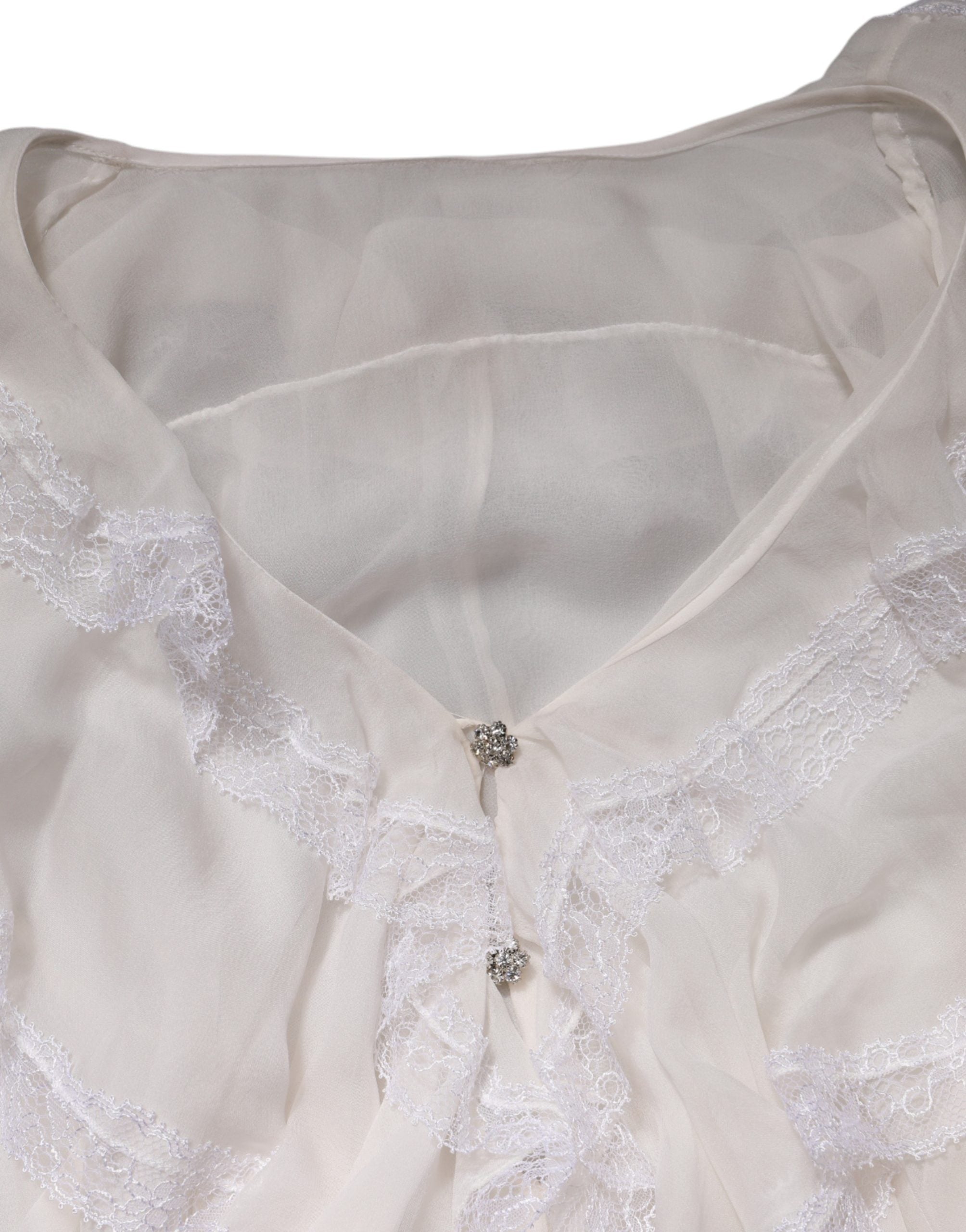 Dolce & Gabbana Weißes Langarm-Blusentop mit Spitze und Rüschen