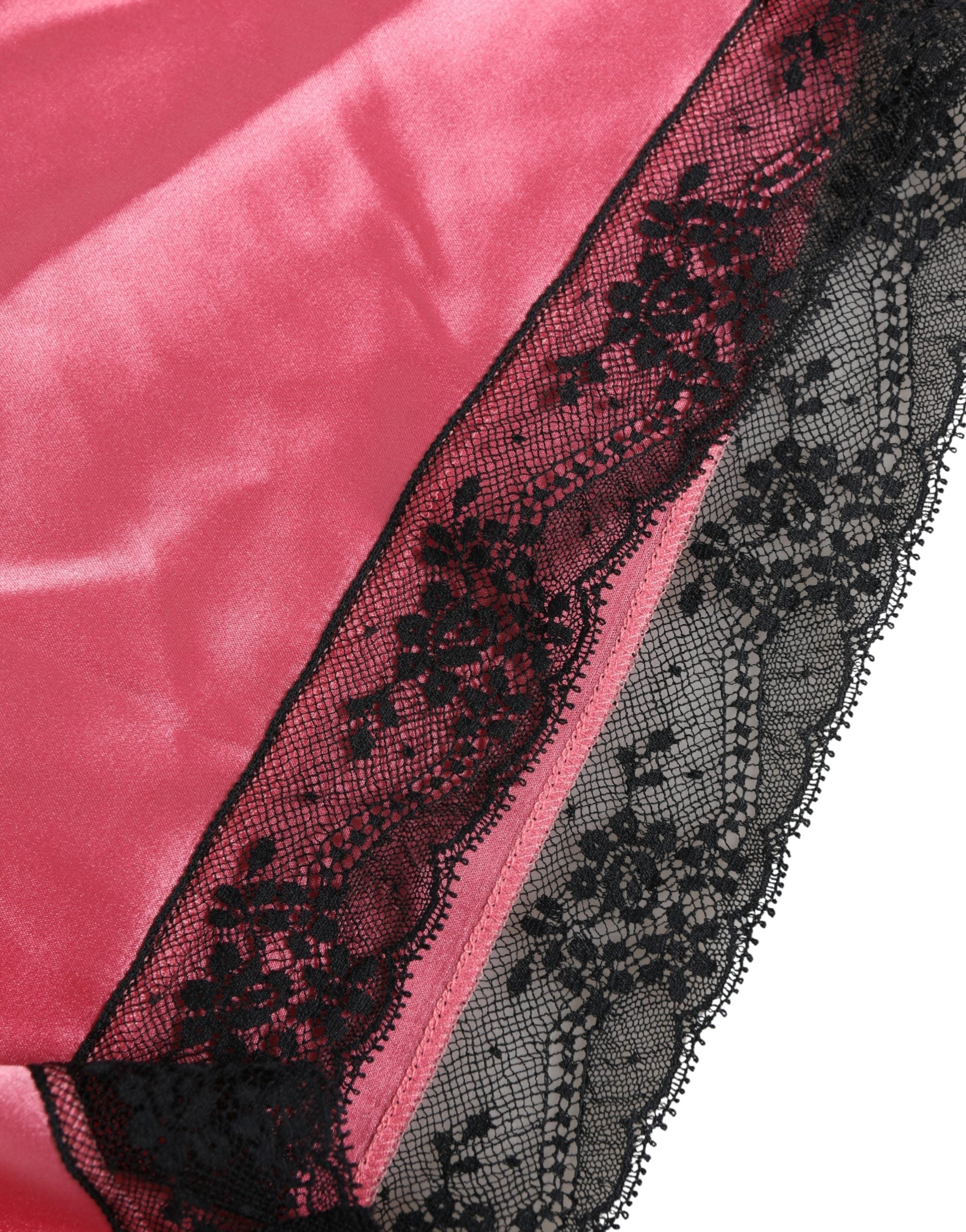 Dolce & Gabbana Roze Zijden Satijnen Shorts met Kanten Afwerking Nachtkleding