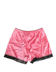 Dolce & Gabbana Roze Zijden Satijnen Shorts met Kanten Afwerking Nachtkleding