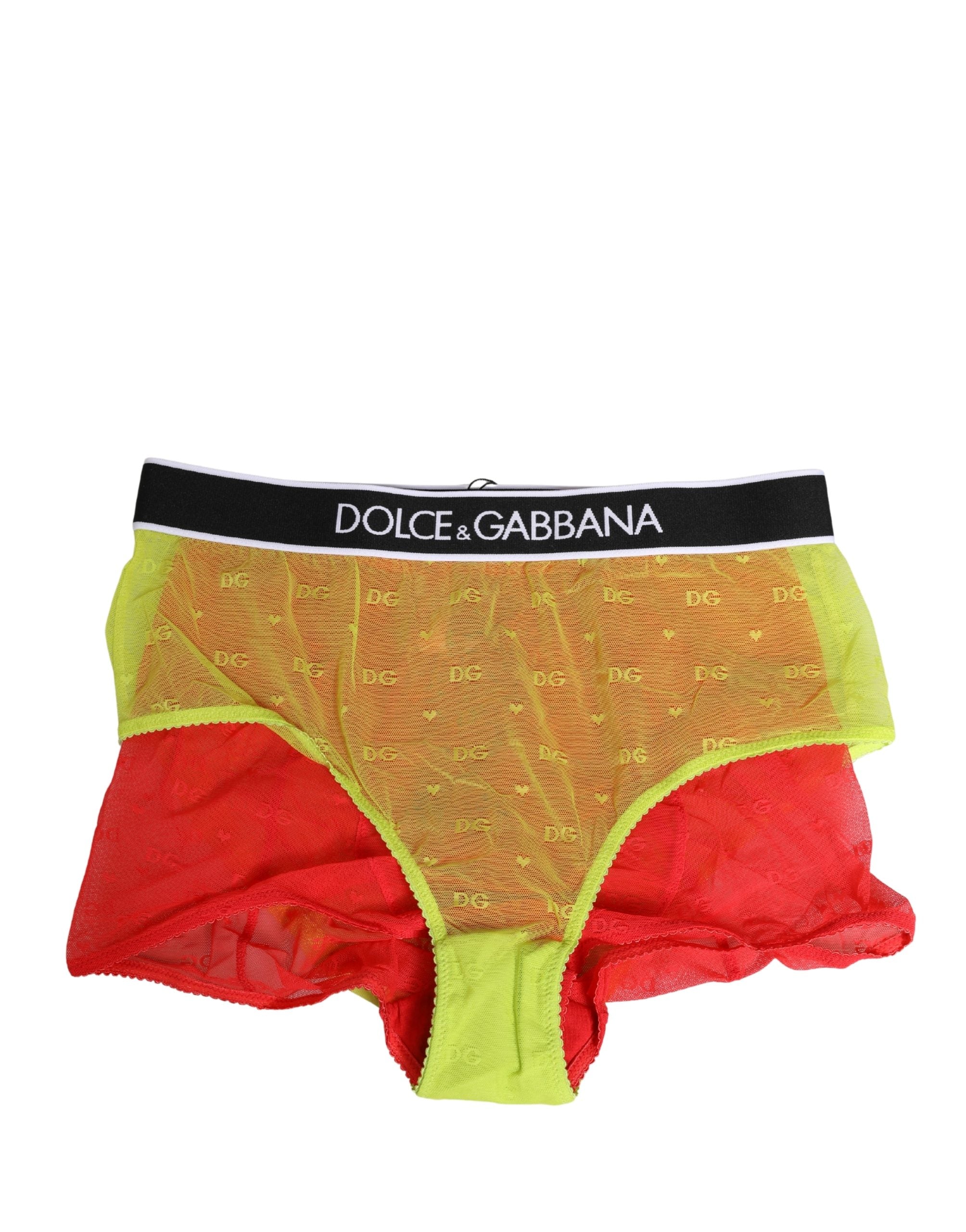 Dolce & Gabbana Rot Gelb Tüll Miederhose Unterwäsche