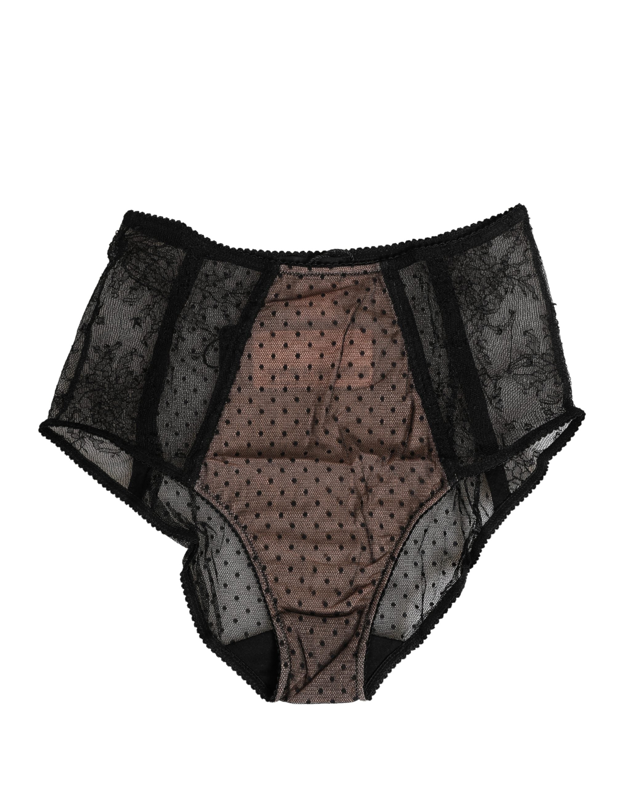 Dolce & Gabbana Schwarze transparente Polka-Dot-Spitzen-High-Waist-Unterhose