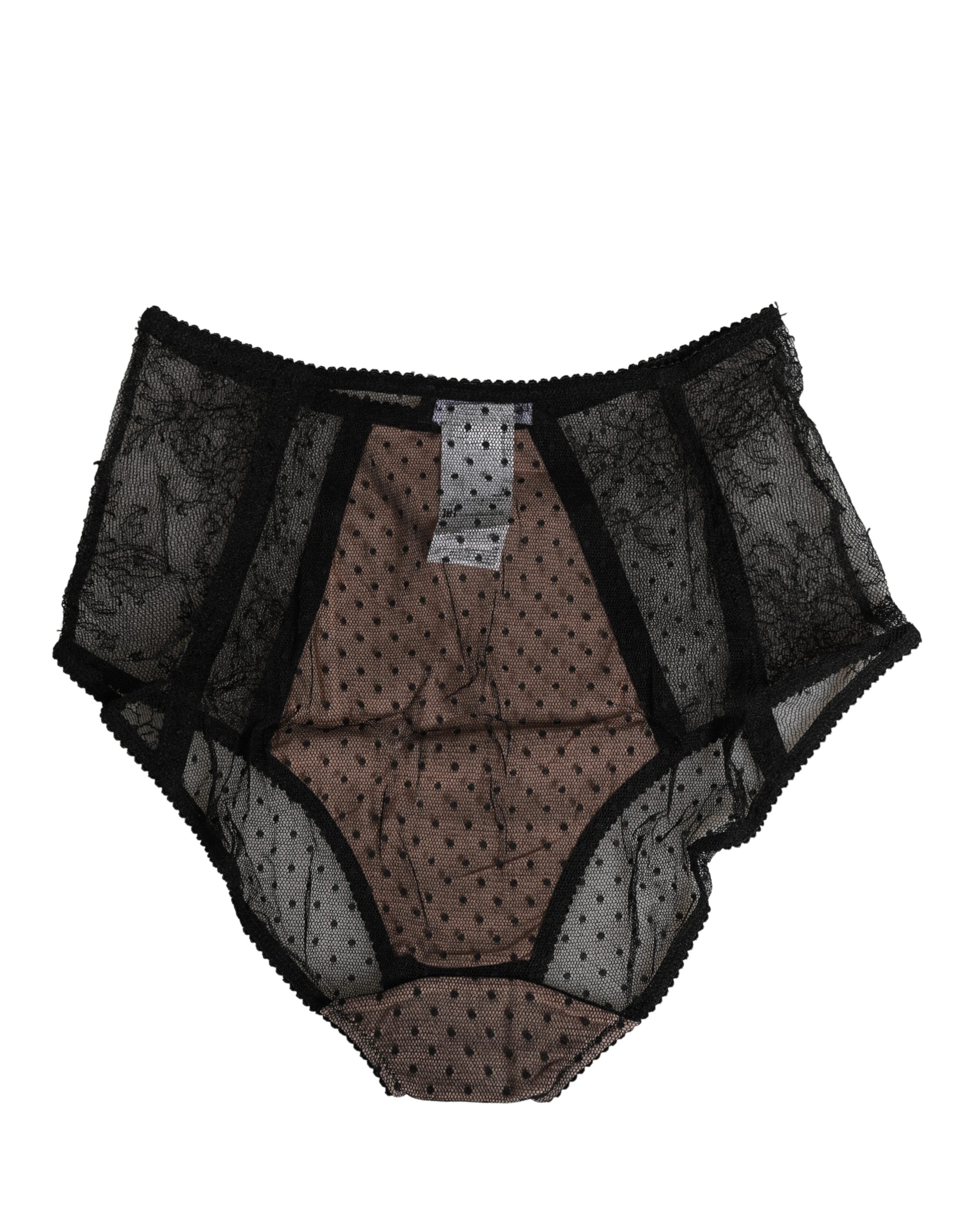 Dolce & Gabbana Schwarze transparente Polka-Dot-Spitzen-High-Waist-Unterhose