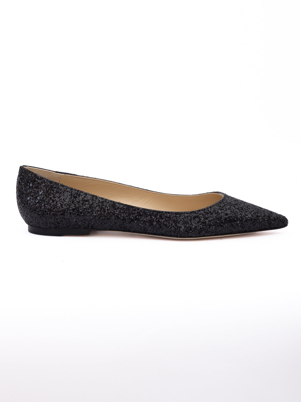 Jimmy Choo Alina Ballerina aus schwarzem Glitzergewebe