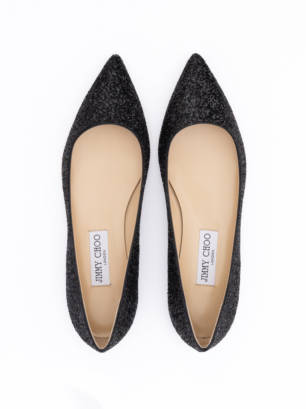 Jimmy Choo Alina Ballerina aus schwarzem Glitzergewebe