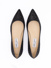 Jimmy Choo Alina Ballerina aus schwarzem Glitzergewebe