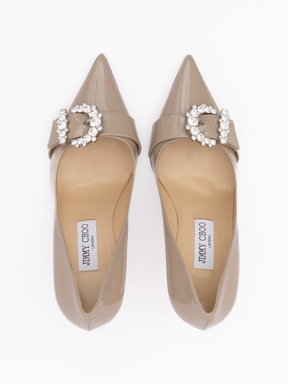Jimmy Choo Taupegraue Lackleder Pumps Chery 85