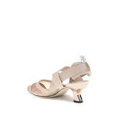 Fendi Beige Nylon Mid Heel Pumps