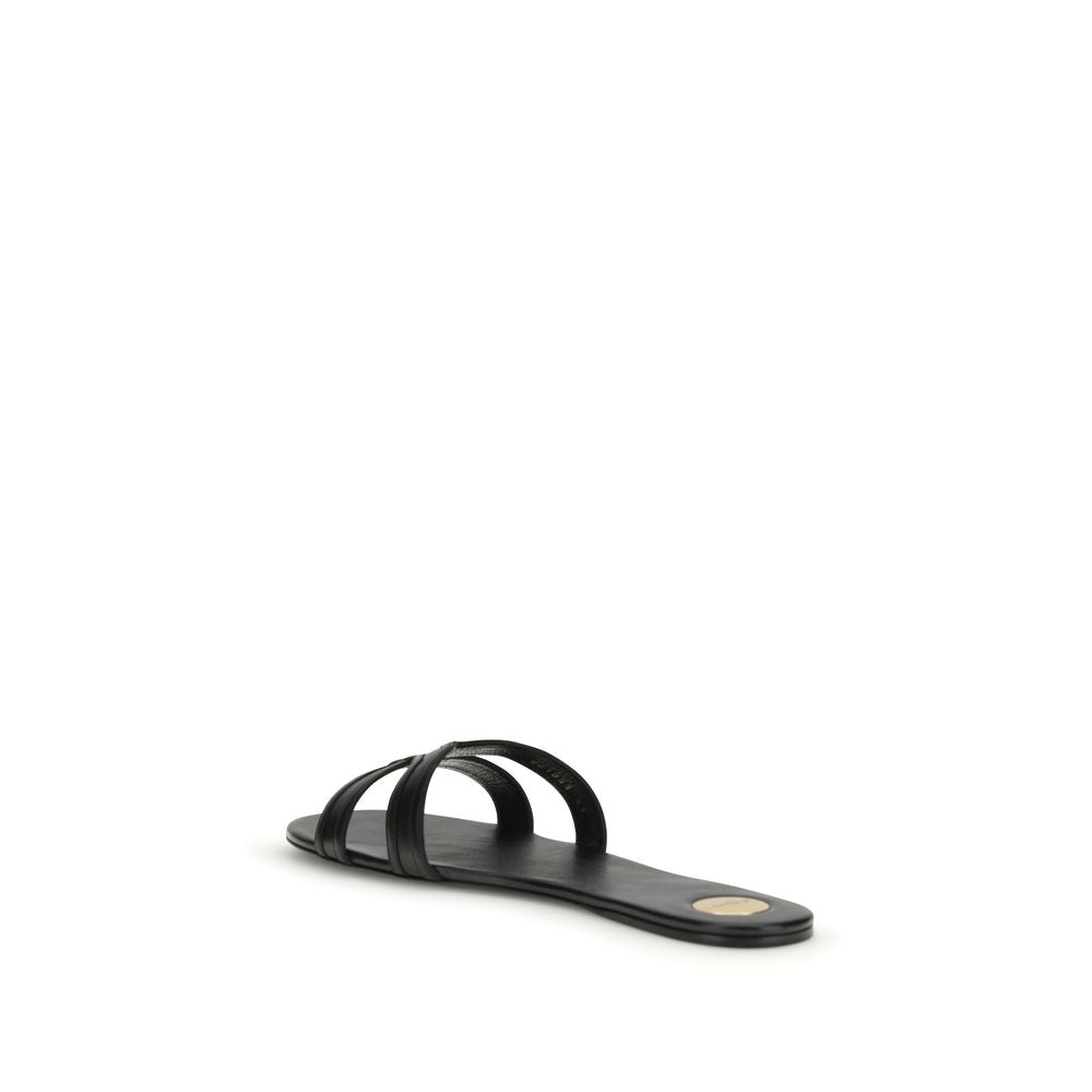 Saint Laurent Zwarte Kalfsleren Bos Taurus Sandalen
