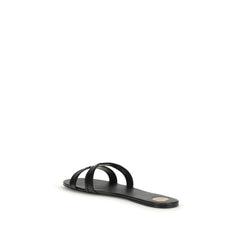 Saint Laurent Zwarte Kalfsleren Bos Taurus Sandalen
