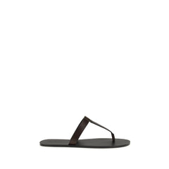 Saint Laurent Bruine Kalfsleren Platte Sandalen van de Bos Taurus