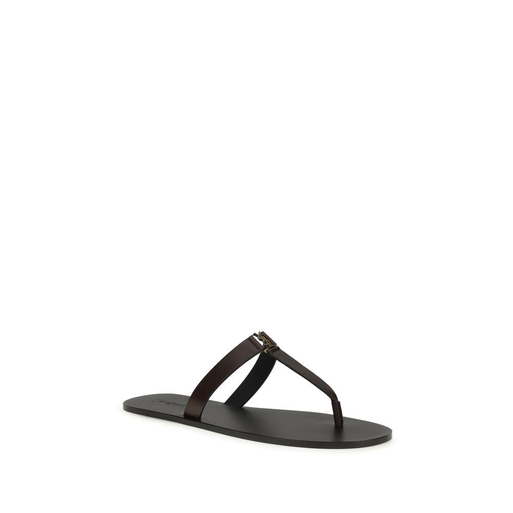 Saint Laurent Bruine Kalfsleren Platte Sandalen van de Bos Taurus