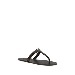 Saint Laurent Bruine Kalfsleren Platte Sandalen van de Bos Taurus