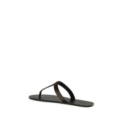 Saint Laurent Bruine Kalfsleren Platte Sandalen van de Bos Taurus