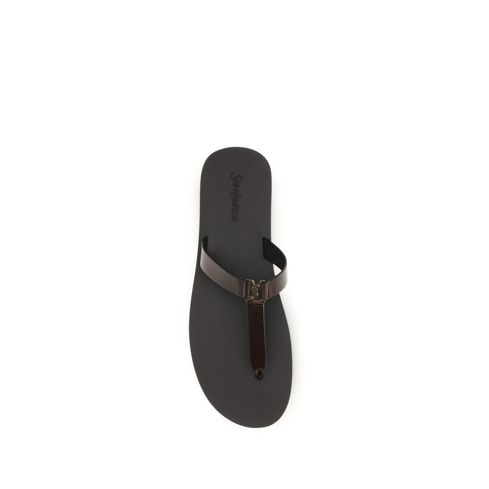Saint Laurent Bruine Kalfsleren Platte Sandalen van de Bos Taurus