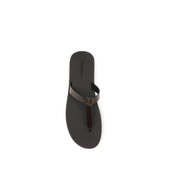 Saint Laurent Bruine Kalfsleren Platte Sandalen van de Bos Taurus