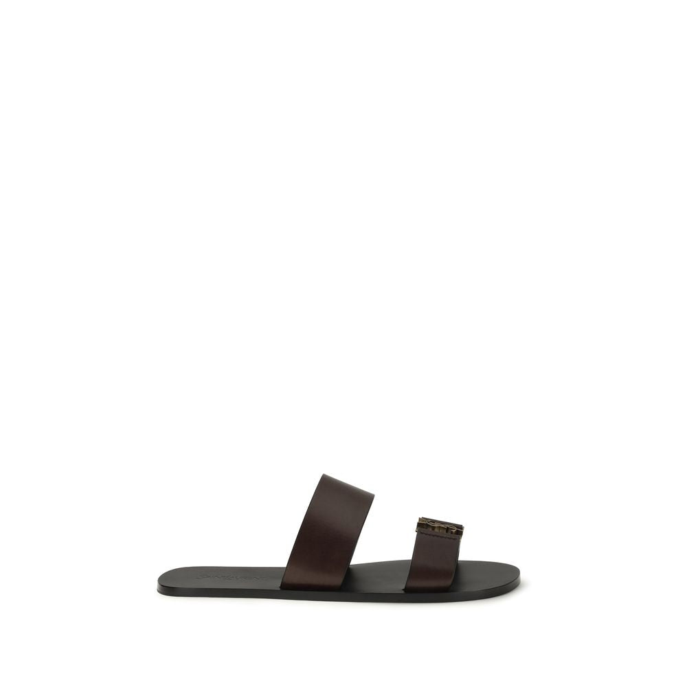 Saint Laurent Bruine Kalfsleren Platte Sandalen van de Bos Taurus