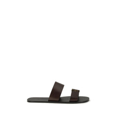 Saint Laurent Bruine Kalfsleren Platte Sandalen van de Bos Taurus