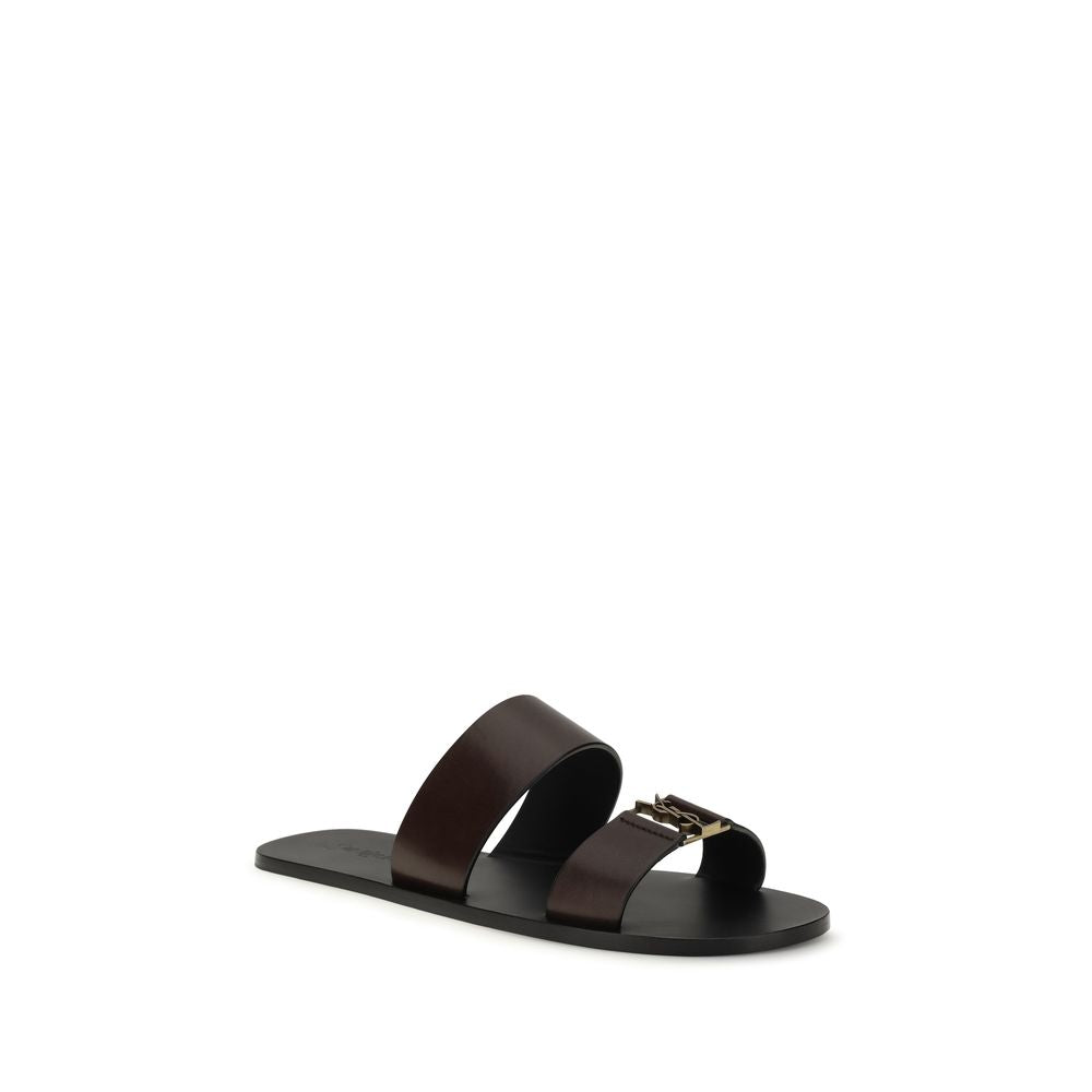 Saint Laurent Bruine Kalfsleren Platte Sandalen van de Bos Taurus