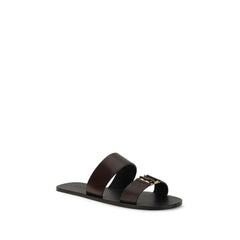 Saint Laurent Bruine Kalfsleren Platte Sandalen van de Bos Taurus