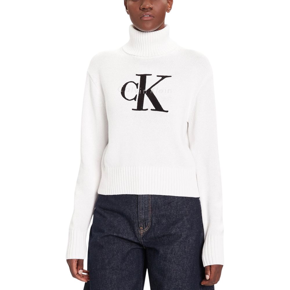 Calvin Klein Jeans Weißer Baumwoll-Rollkragenpullover