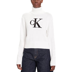 Calvin Klein Jeans Weißer Baumwoll-Rollkragenpullover