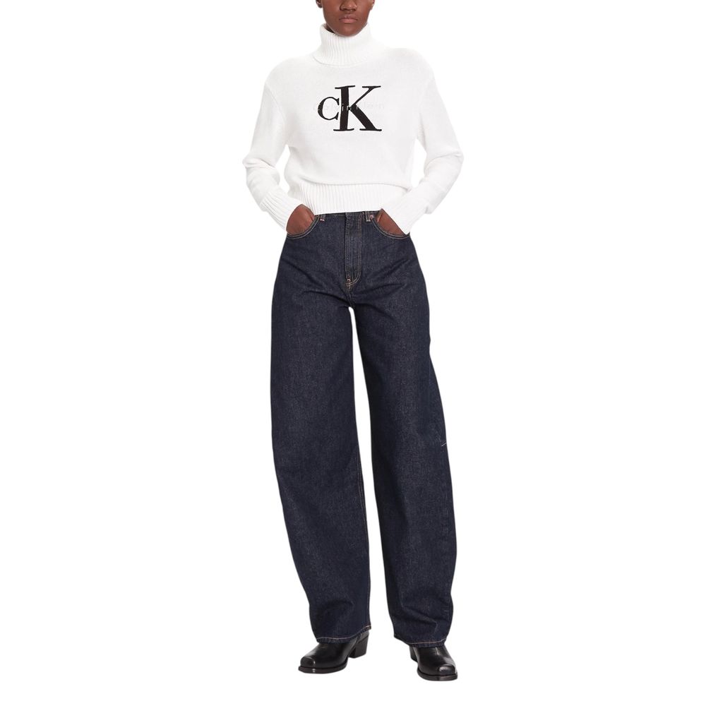 Calvin Klein Jeans Weißer Baumwoll-Rollkragenpullover