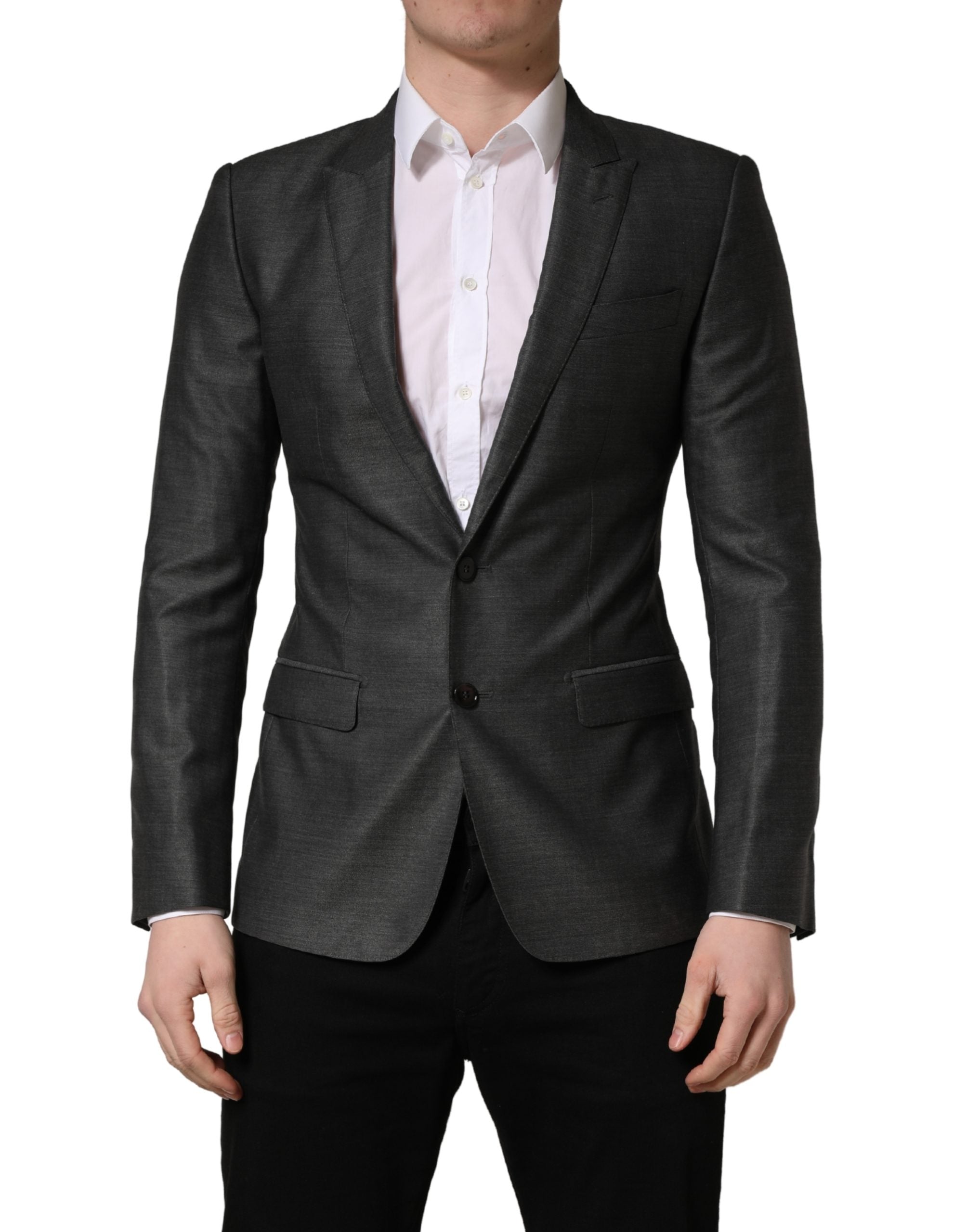 Dolce & Gabbana Dunkelgraue Woll-Jacke Slim Fit Blazer