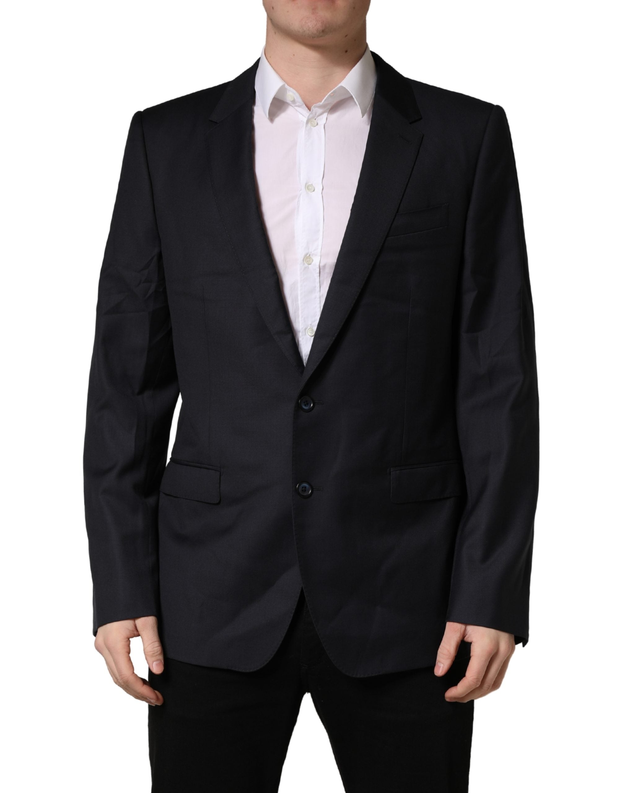 Dolce & Gabbana Schwarzer Mantel aus Wolle, schmal geschnitten, für Herren, Jackett, Blazer