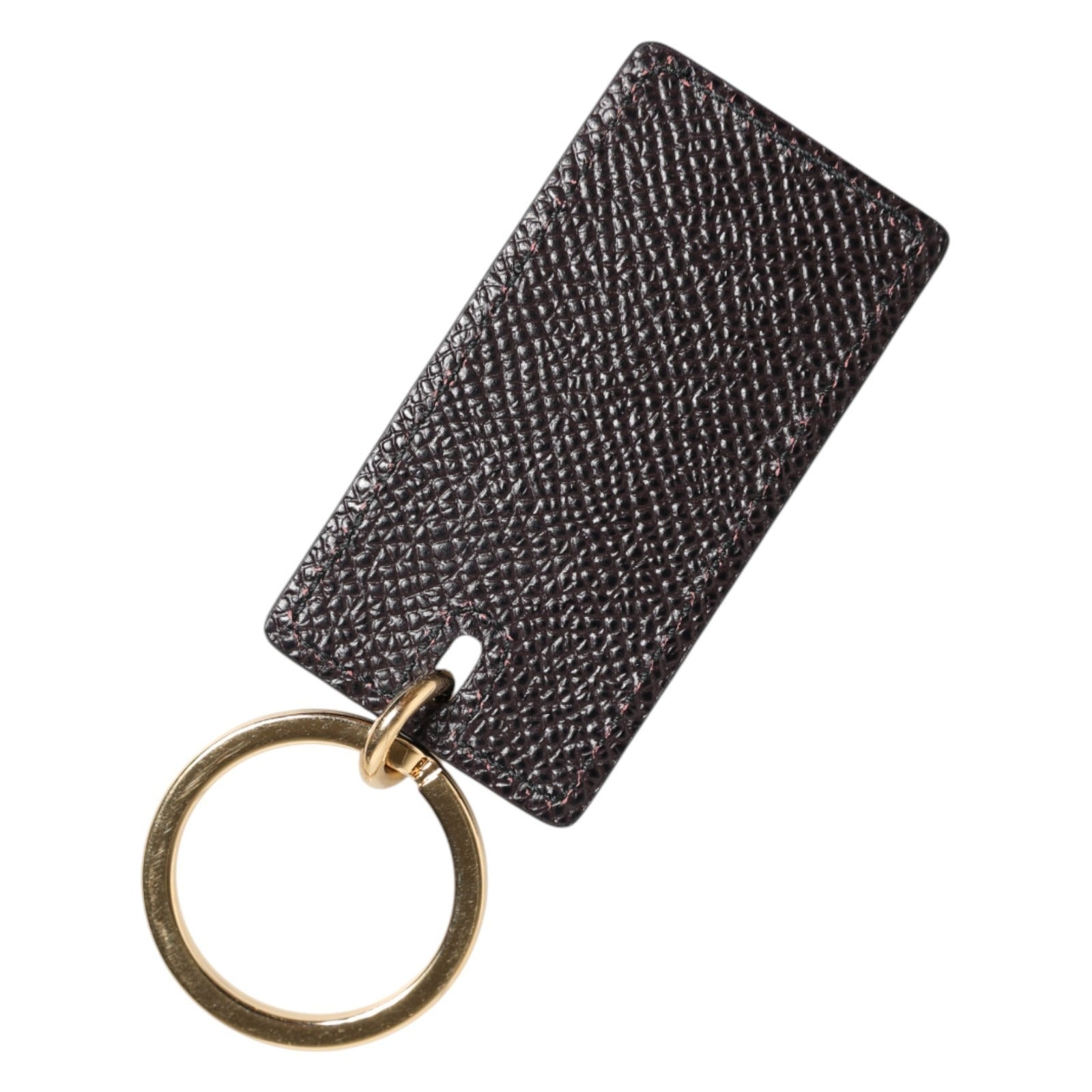 Dolce & Gabbana Zwart Kalfsleer Logo Metalen Ring Heren Sleutelhanger