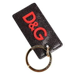 Dolce & Gabbana Zwart Kalfsleer Logo Metalen Ring Heren Sleutelhanger