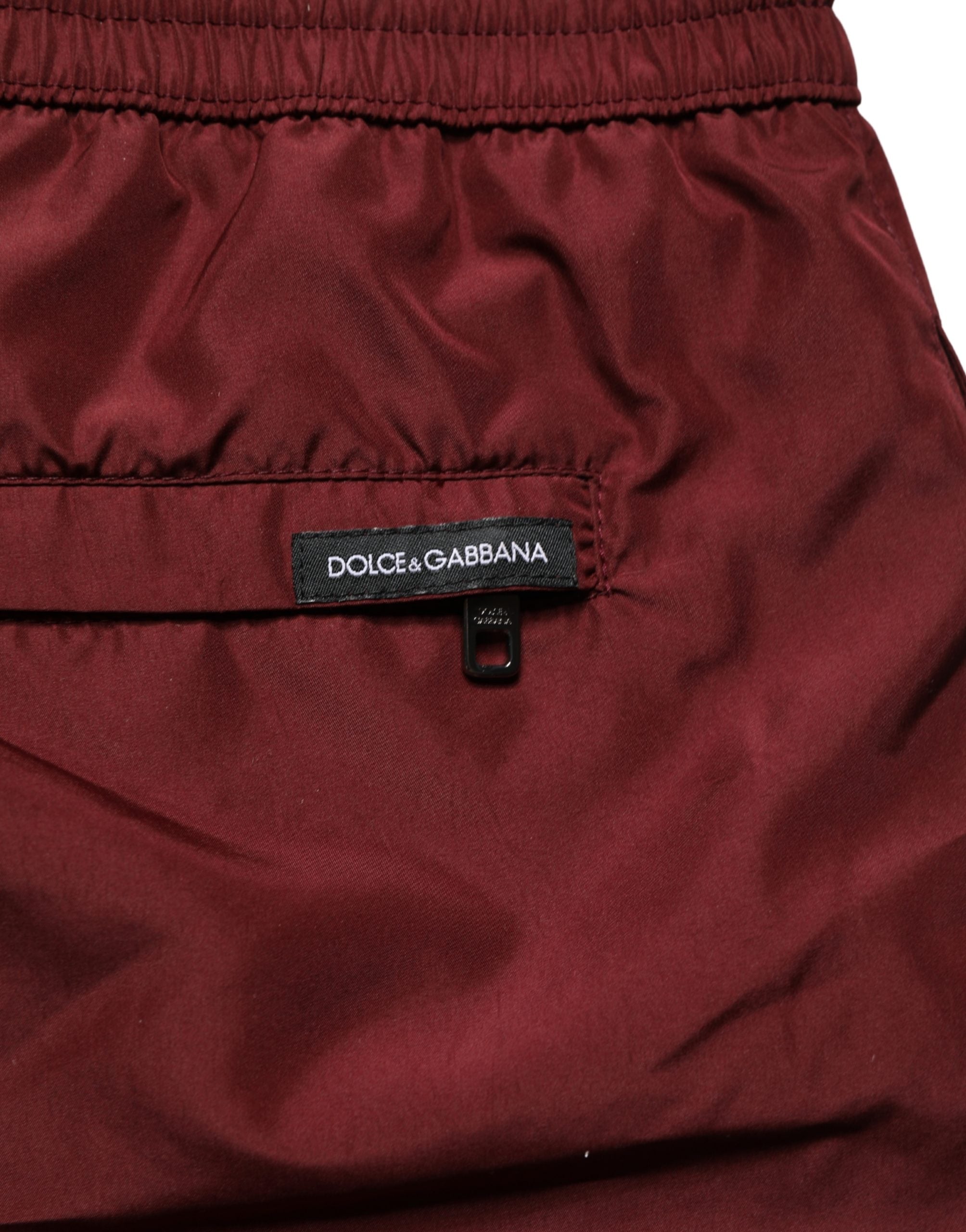 Dolce & Gabbana Maroon Polyester Badeshorts mit Kordelzug