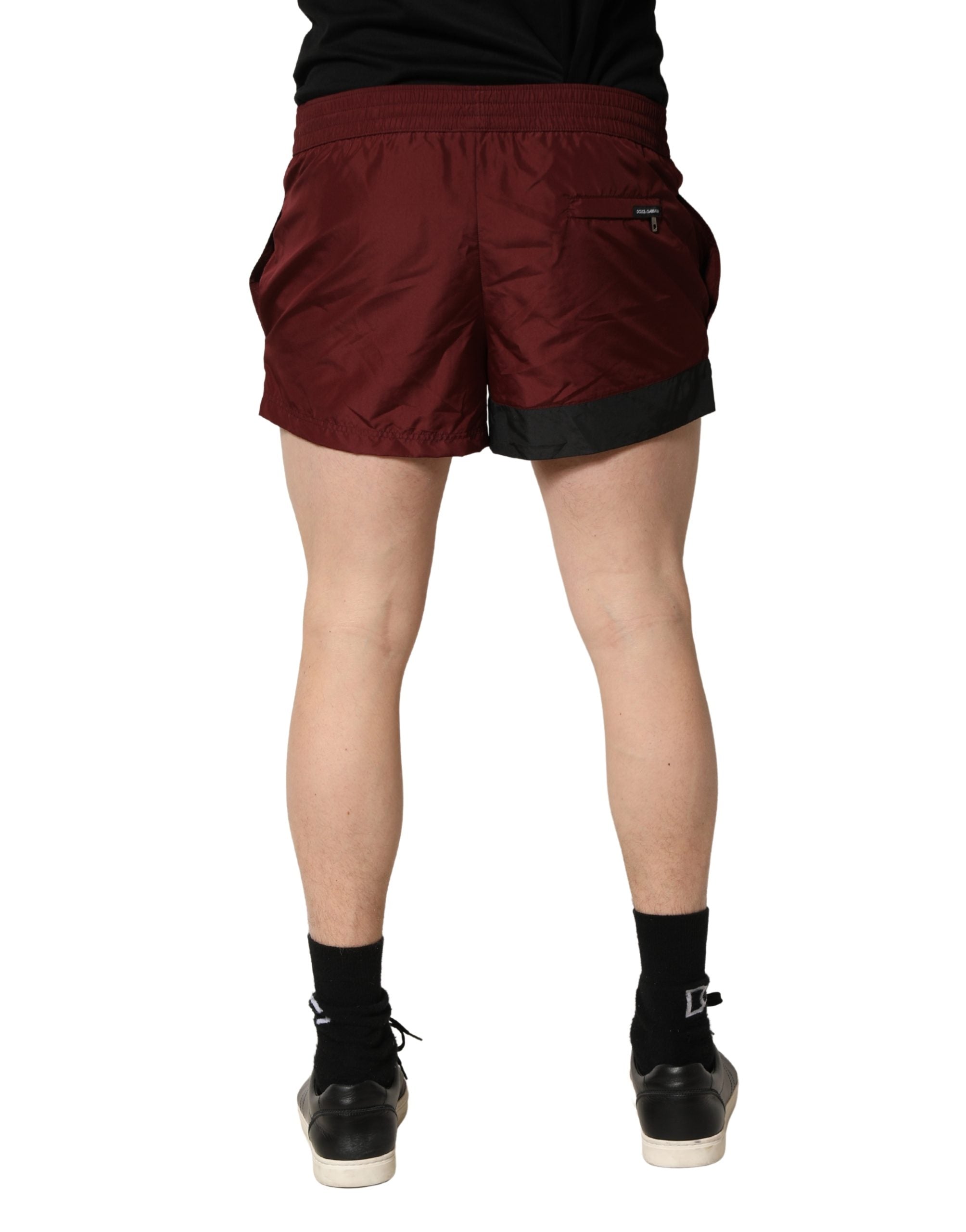 Dolce & Gabbana Maroon Polyester Badeshorts mit Kordelzug