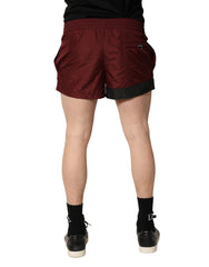 Dolce & Gabbana Maroon Polyester Badeshorts mit Kordelzug