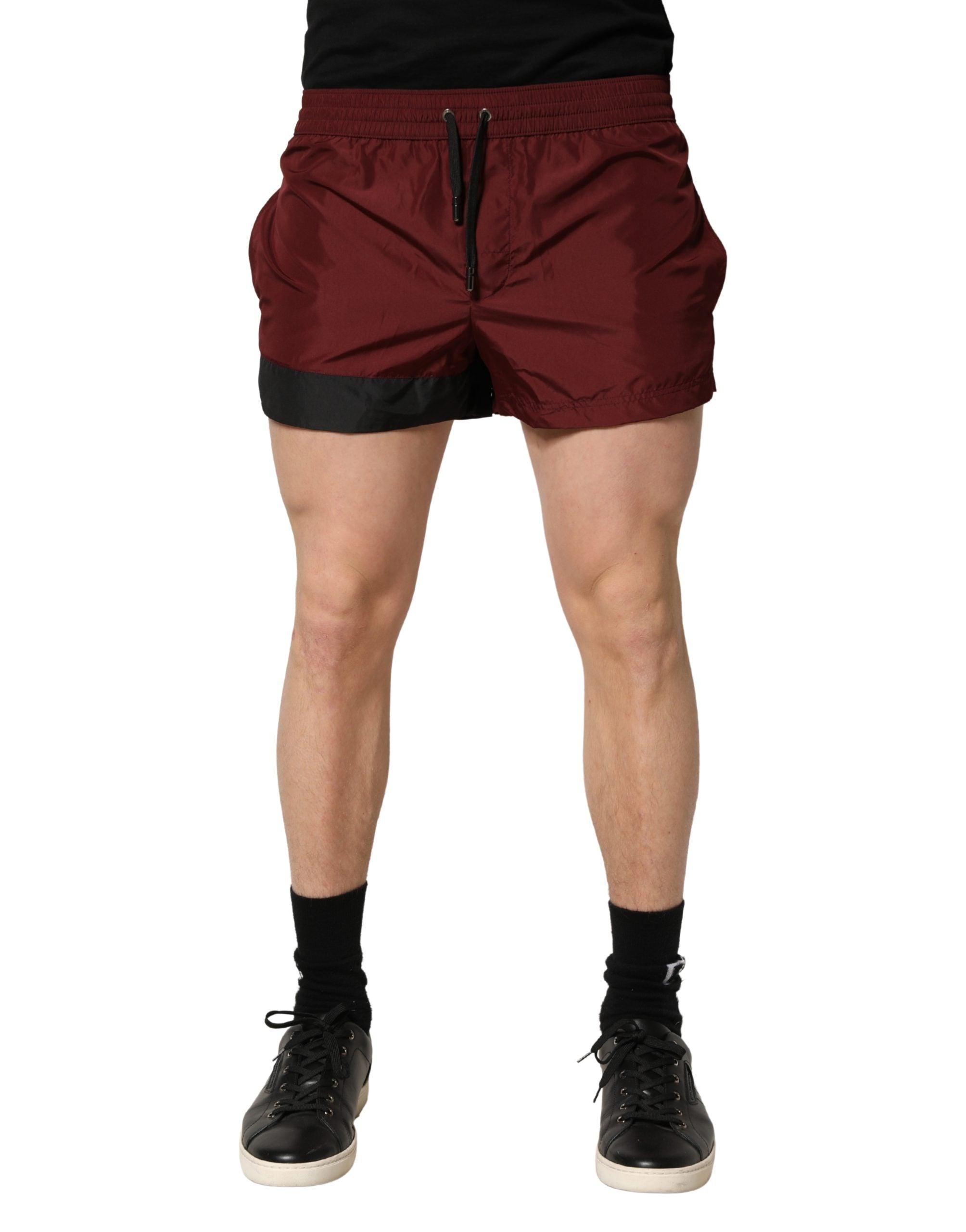 Dolce & Gabbana Maroon Polyester Badeshorts mit Kordelzug