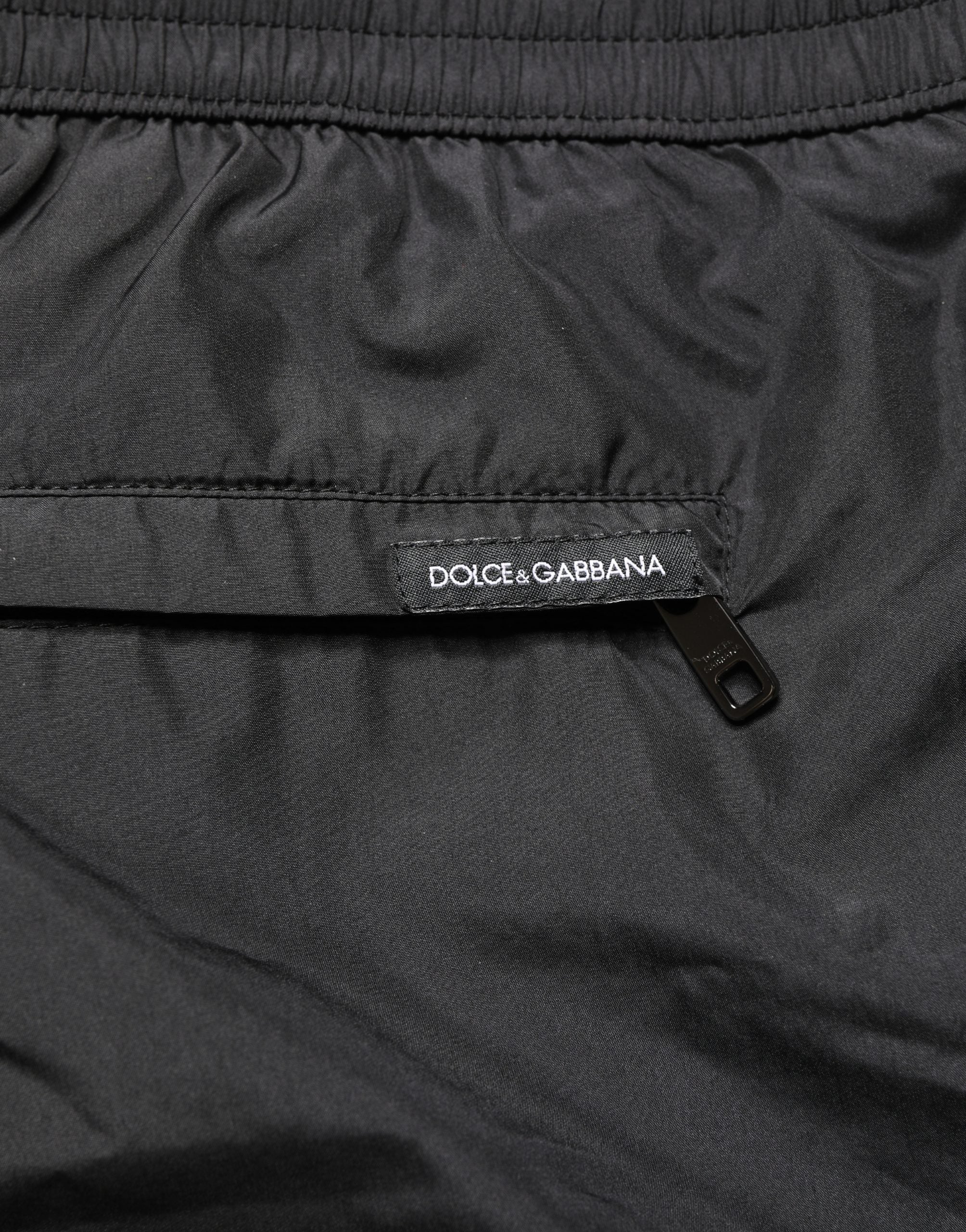 Dolce & Gabbana Schwarze Polyester-Badehose für Herren mit Kordelzug