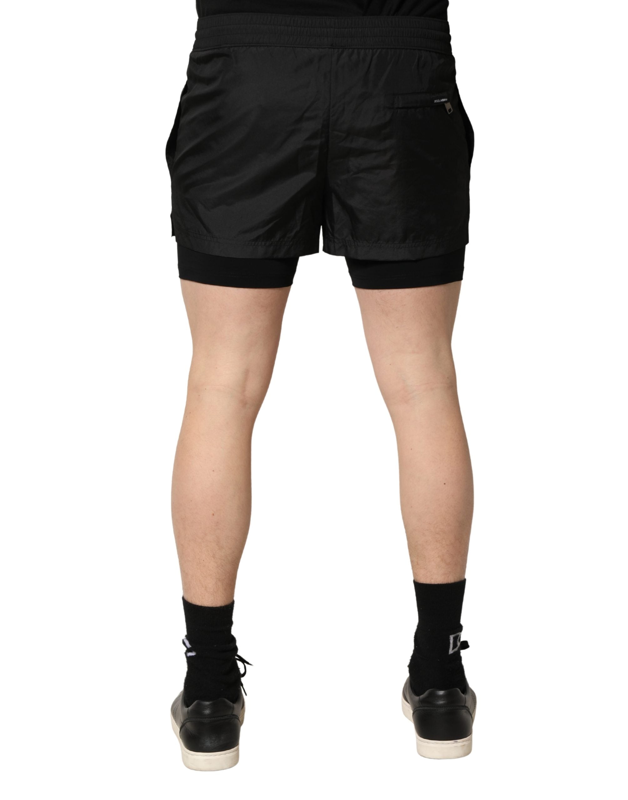 Dolce & Gabbana Schwarze Polyester-Badehose für Herren mit Kordelzug