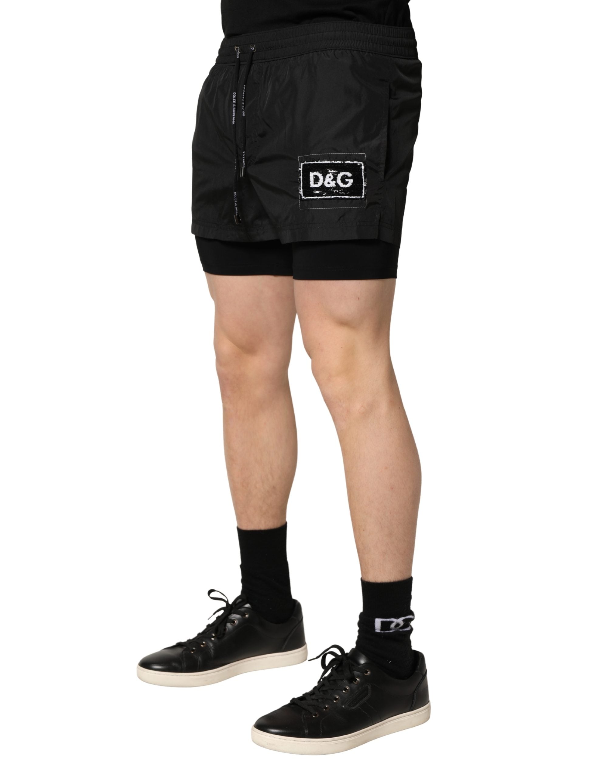 Dolce & Gabbana Schwarze Polyester-Badehose für Herren mit Kordelzug