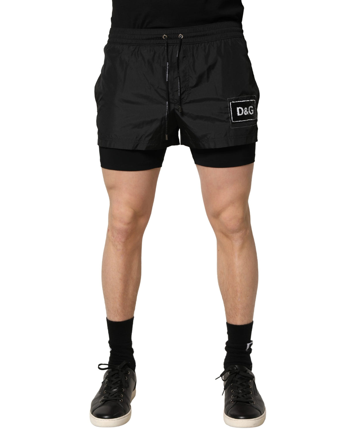 Dolce & Gabbana Schwarze Polyester-Badehose für Herren mit Kordelzug