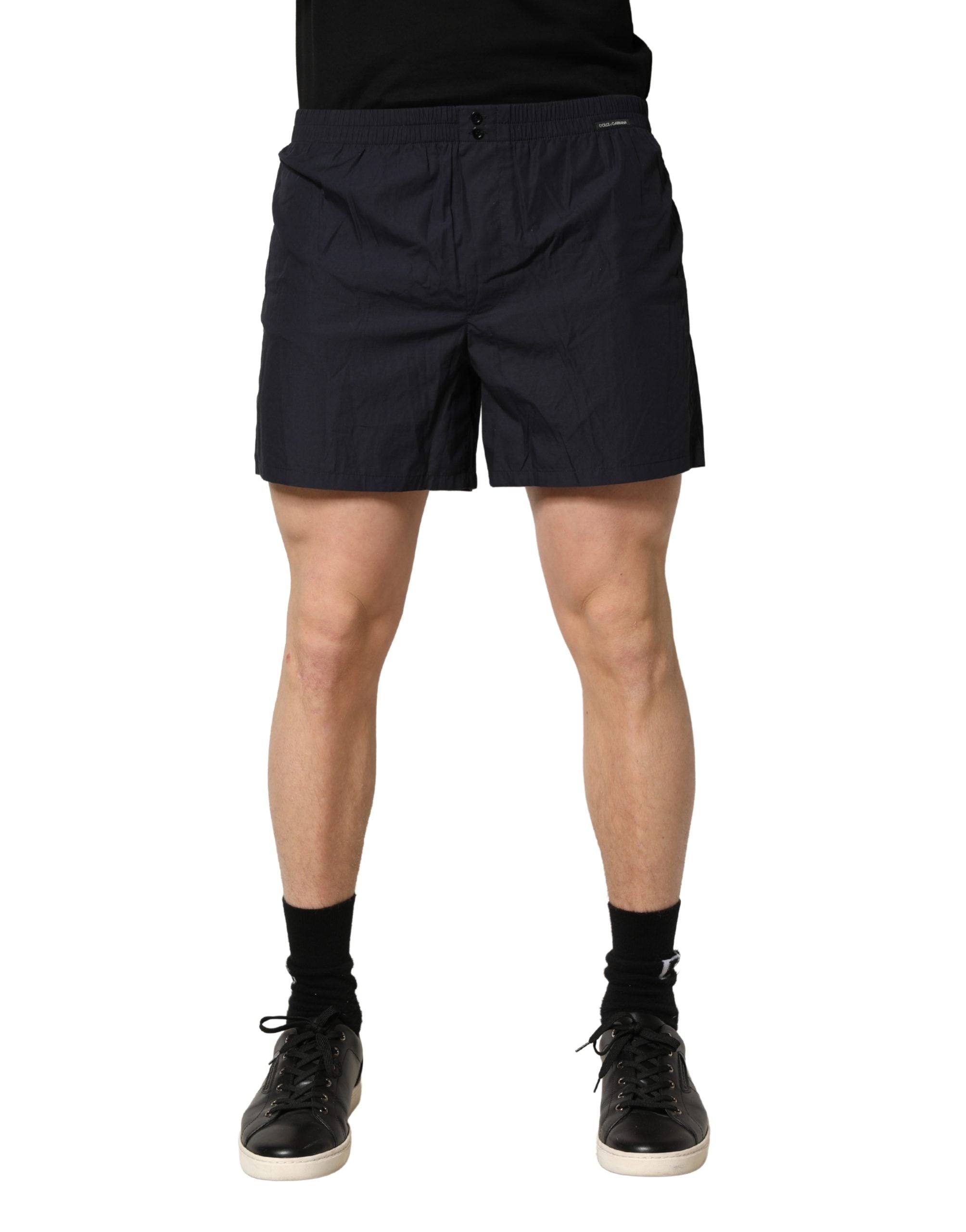 Dolce & Gabbana Schwarze Baumwolle Elastische Taille Badehose Bademode