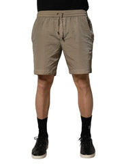 Dolce & Gabbana Braune Nylon-Bade-Shorts mit Kordelzug Bademode