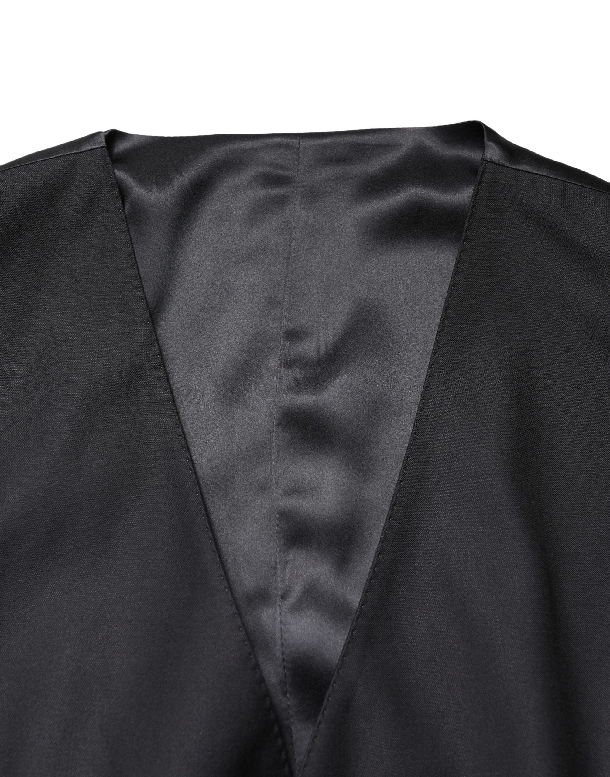Dolce & Gabbana Schwarze Herrenweste aus Wolle mit einfacher Knopfleiste