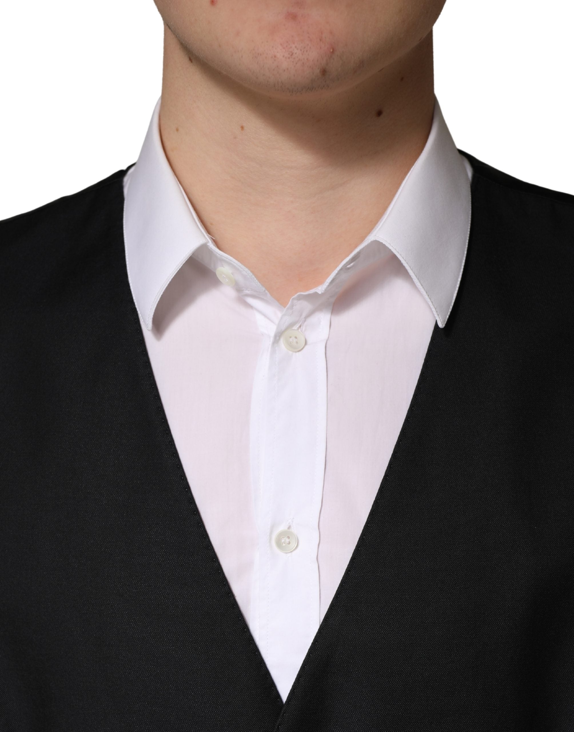 Dolce & Gabbana Schwarze Herrenweste aus Wolle mit einfacher Knopfleiste