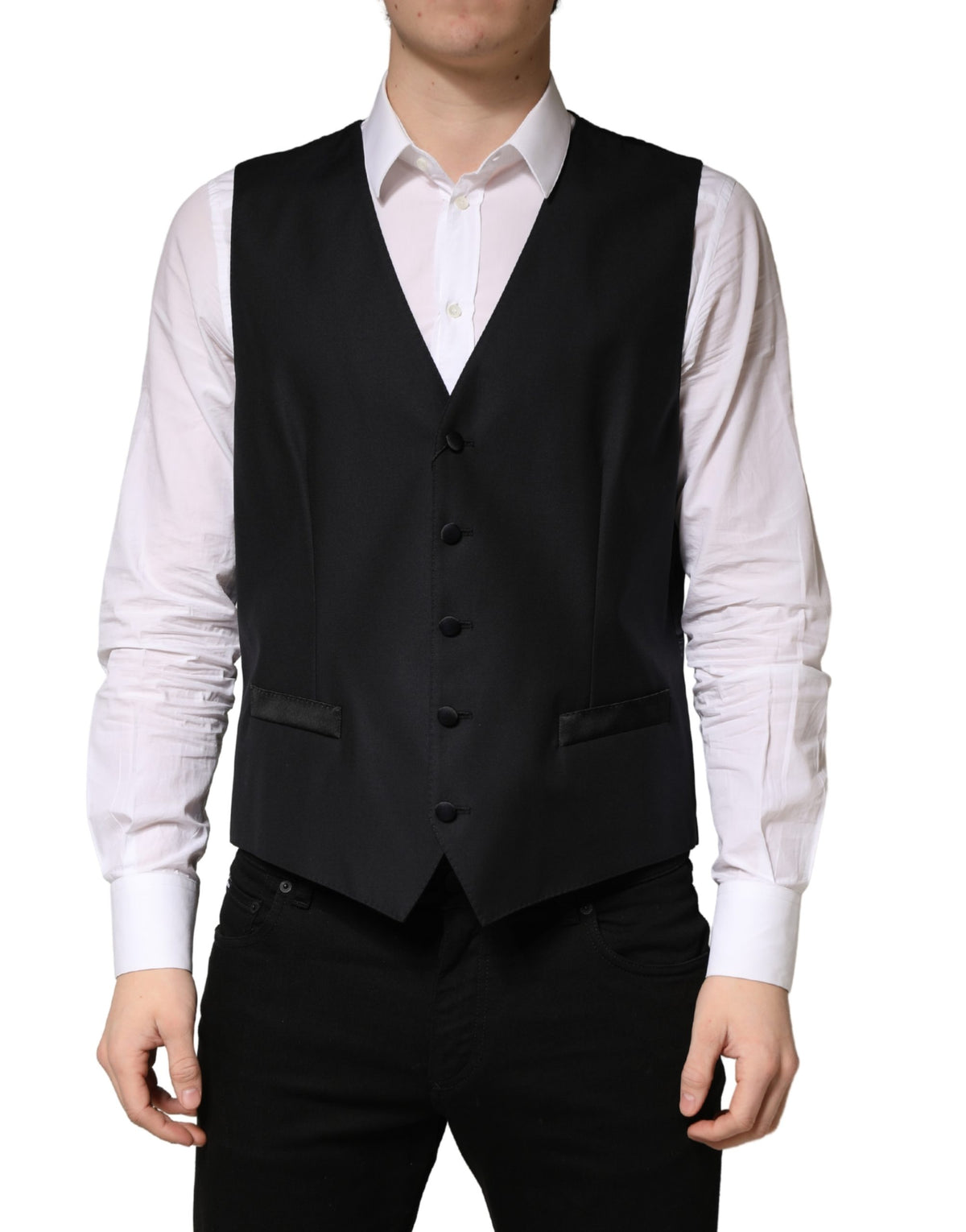 Dolce & Gabbana Schwarze Herrenweste aus Wolle mit einfacher Knopfleiste