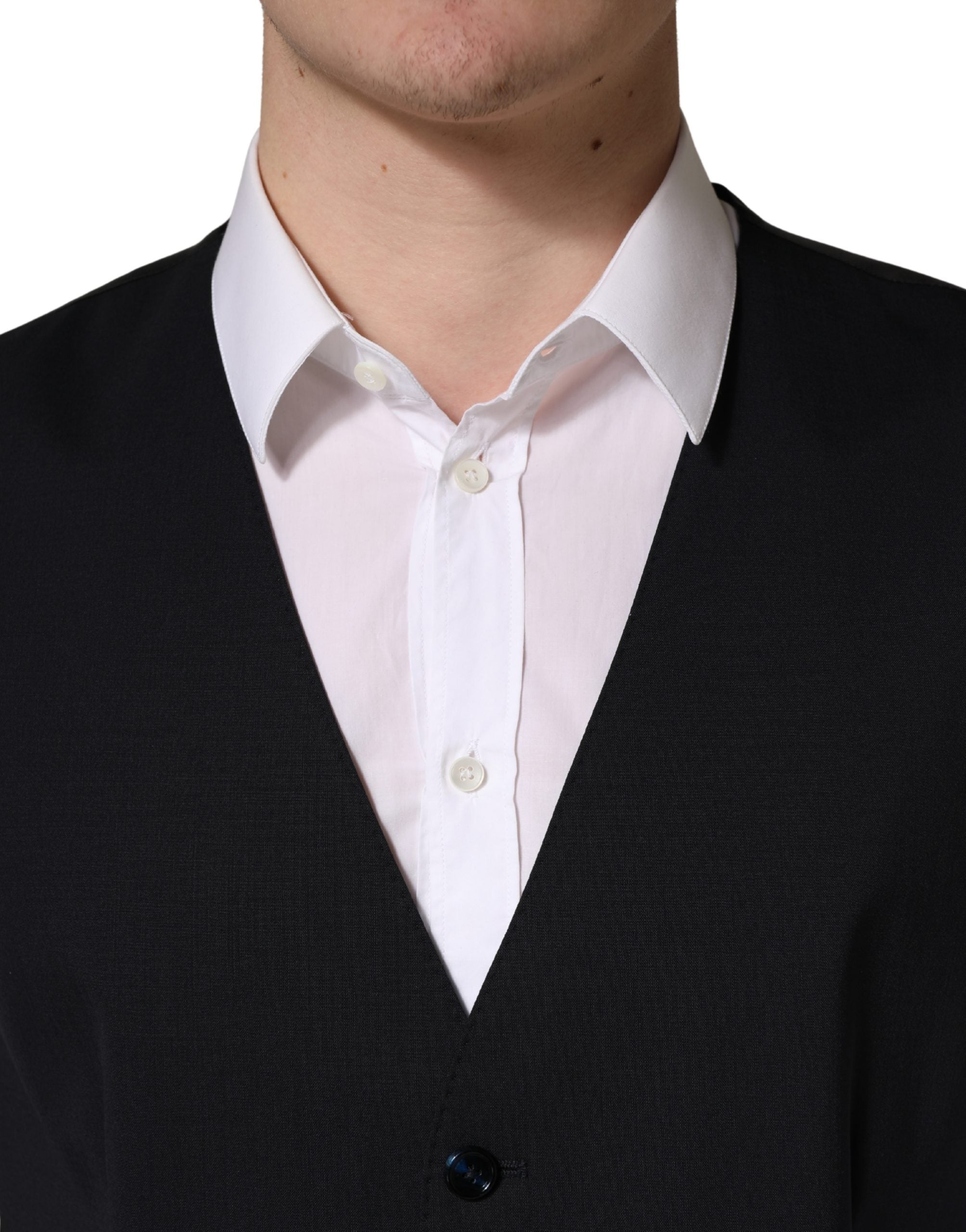 Dolce & Gabbana Schwarze Einreihige Weste aus Wolle