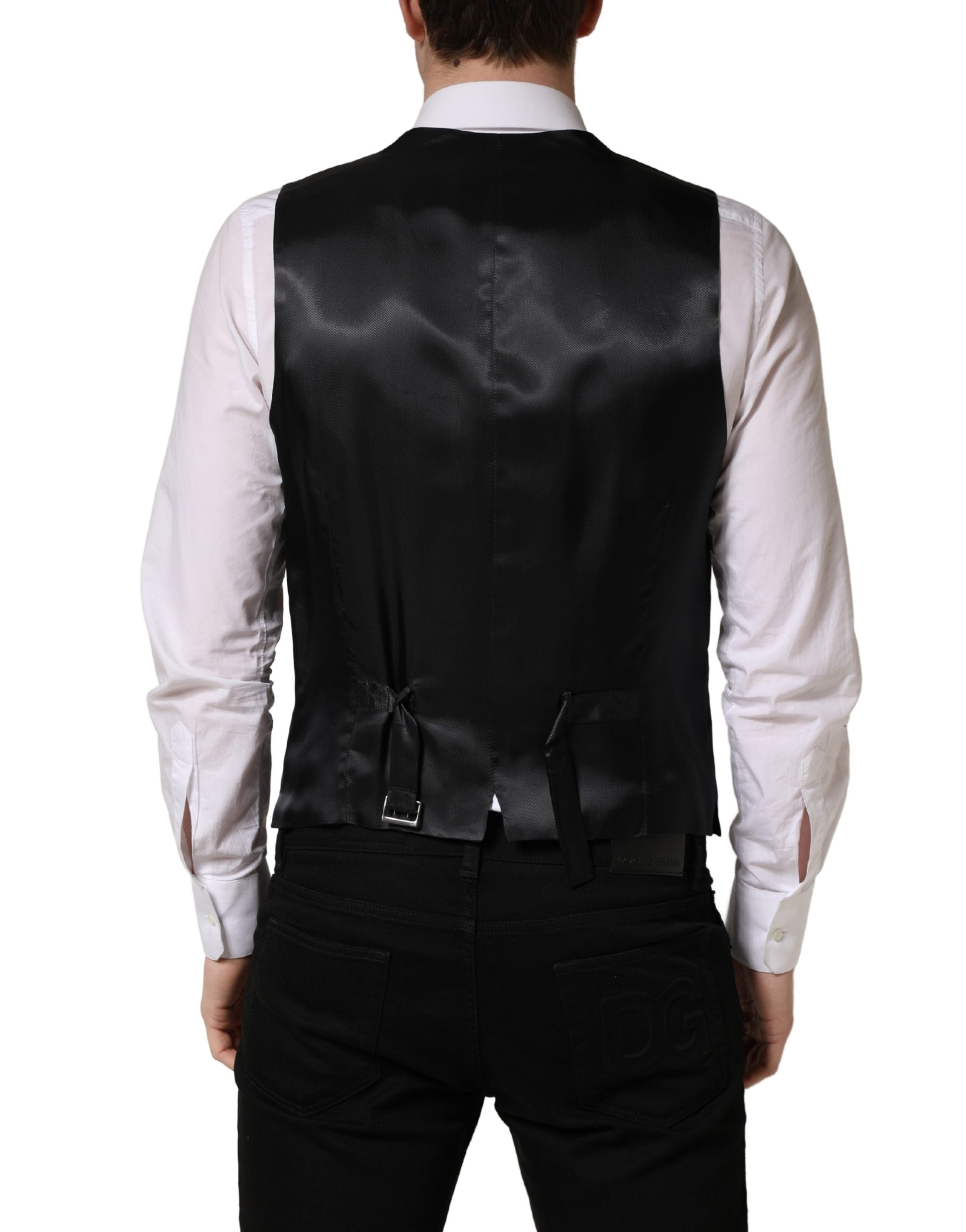 Dolce & Gabbana Schwarze Einreihige Weste aus Wolle
