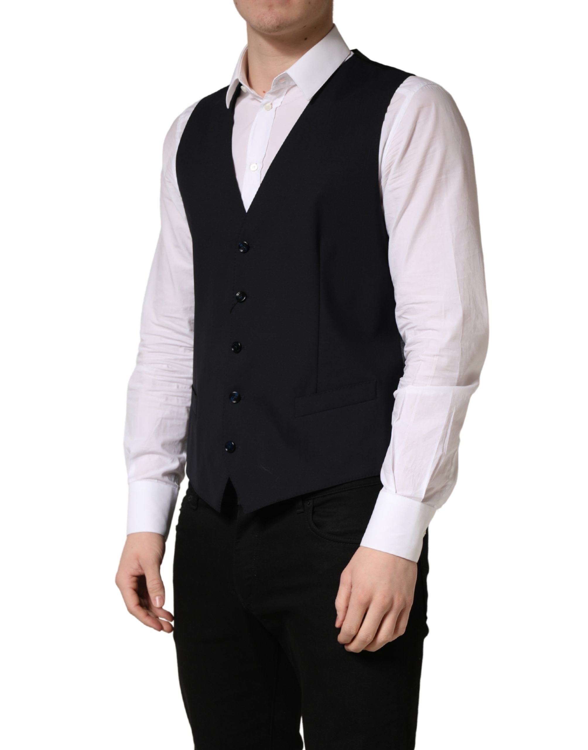 Dolce & Gabbana Schwarze Einreihige Weste aus Wolle